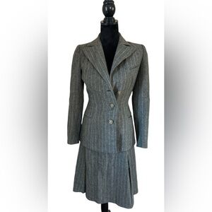 Vintage 1940’s Al Slae Chicago Gray Pinstripe Wool Skirt Suit 2 Piece Blazer Set
